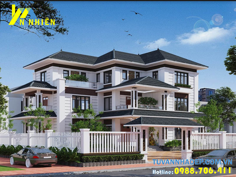 ngoại thất biệt thự 3 tầng chữ l 200m2