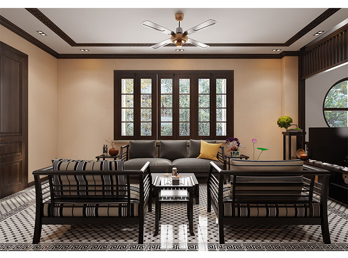 phòng khách sang trọng với nội thất gỗ