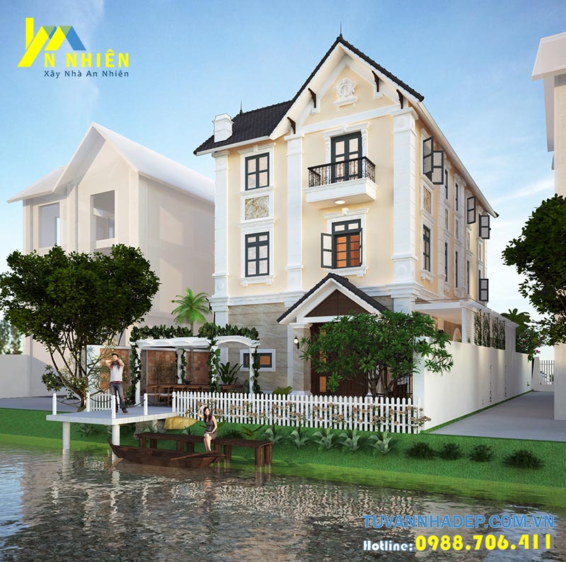 mặt sau biệt thự 3 tầng tân cổ điển chữ l