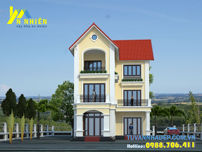 mặt tiền biệt thự 3 tầng chữ l