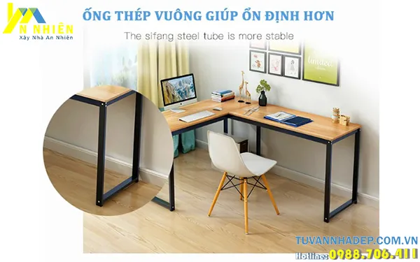 bàn sử dụng ống thép vuông và mặt bàn gỗ công nghiệp