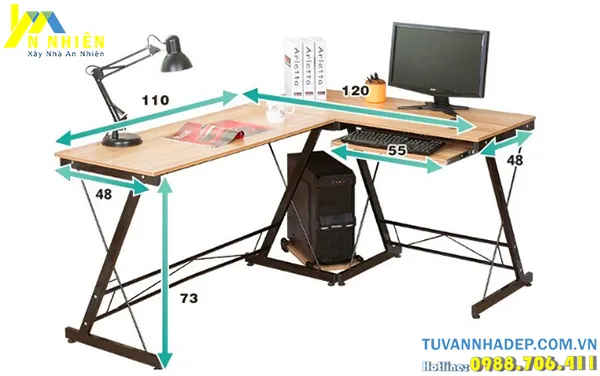 kích thước chuẩn bàn làm việc chữ L