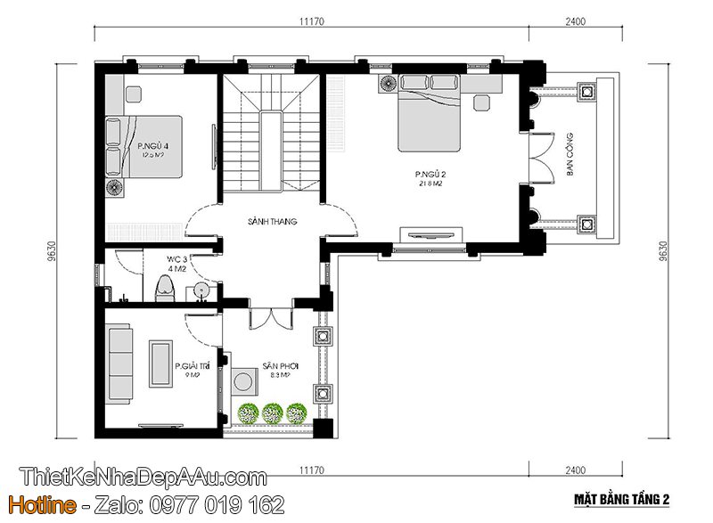 Bản vẽ biệt thự 2 tầng 110m2