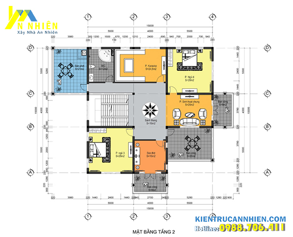 Nội thất tầng 2 các phòng được bố trí khoa học