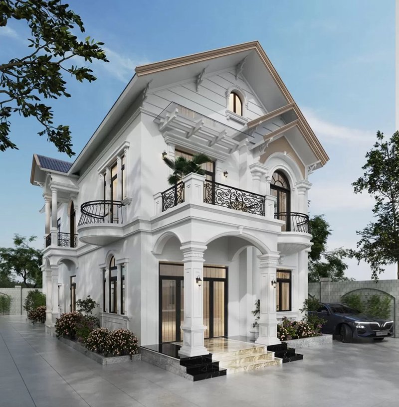 Bản vẽ phối cảnh nhà mái thái 100m2 hiện đại