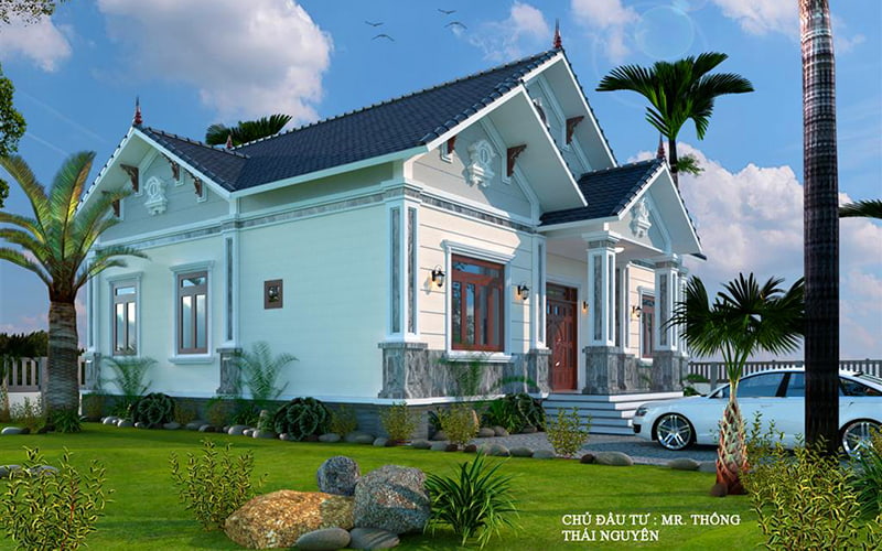 mẫu nhà cấp 4 kiểu biệt thự ở nông thôn