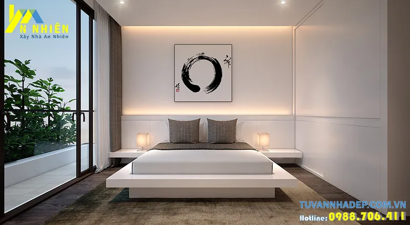 trang trí phòng ngủ tối giản, ánh sáng tự nhiên, không khí điều hòa nhiệt độ căn phòng