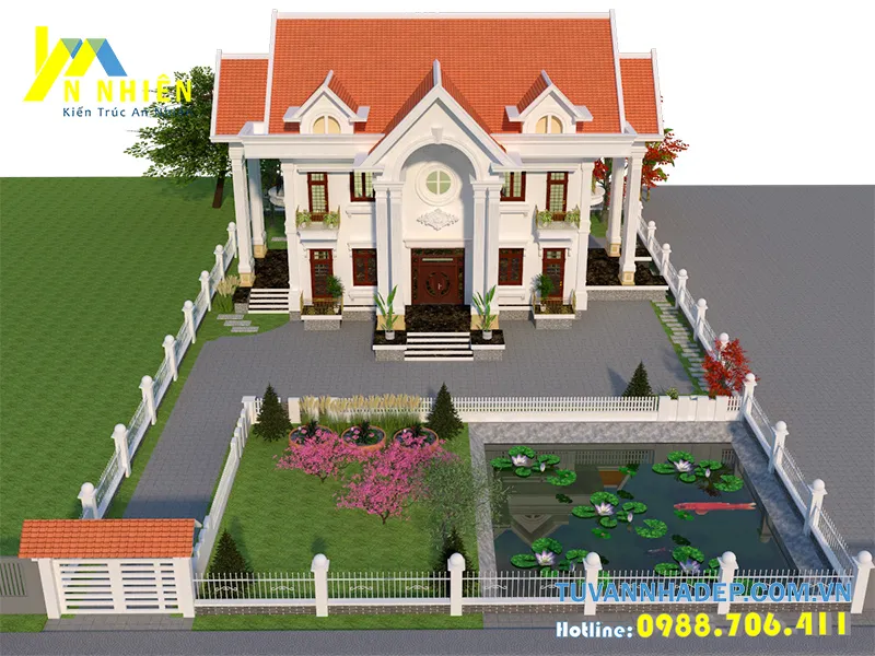 hình ảnh biệt thự 2 tầng 360m2 nhìn từ trên xuống