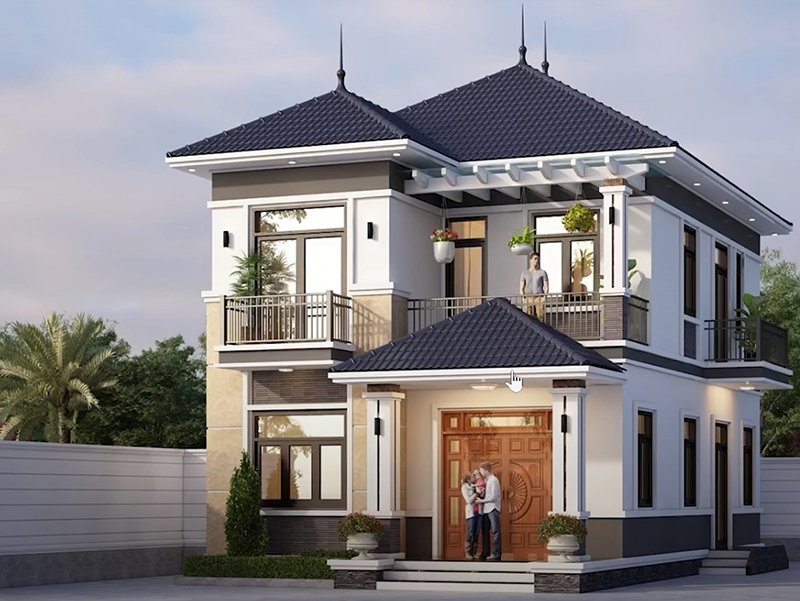 mẫu biệt thự 2 tầng mặt tiền 8m 4 phòng ngủ