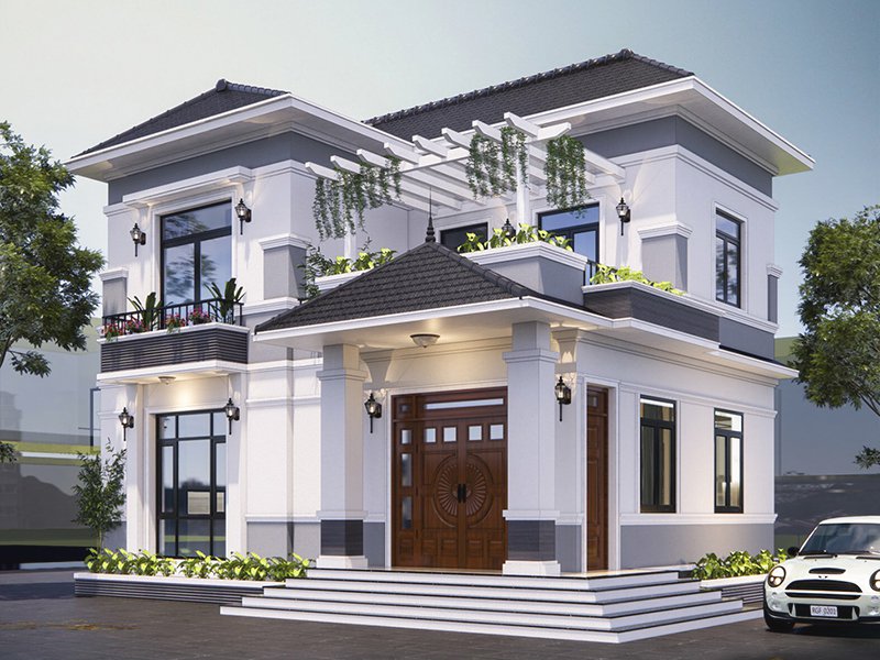 mẫu biệt thự 2 tầng mặt tiền 9m