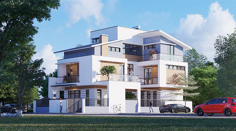 phối cảnh biệt thự 3 tầng ngang 11m