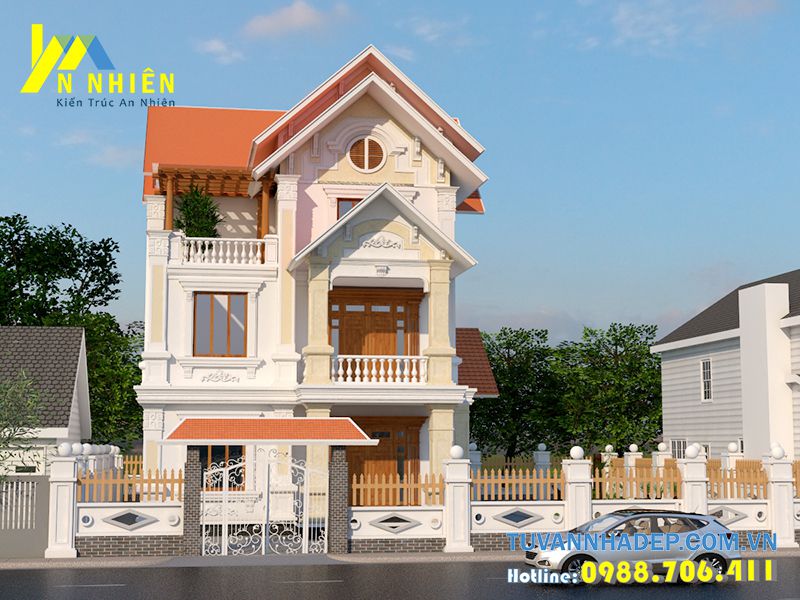 mặt tiền biệt thự 3 tầng mái thái