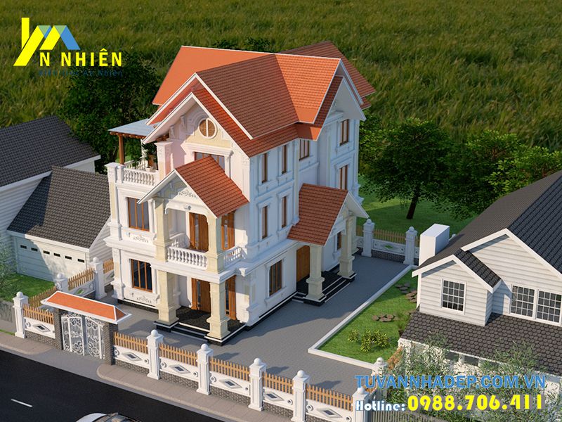 hình ảnh nhìn từ trên cao biệt thự 3 tầng mái thái