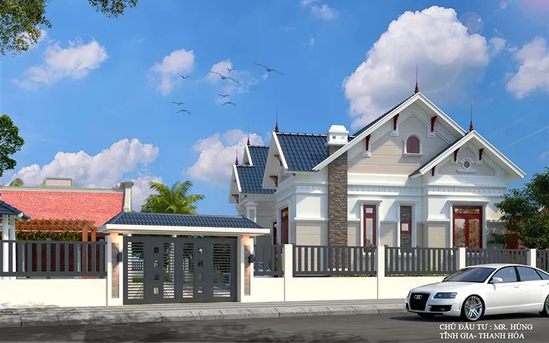 mẫu biệt thự vườn 1 tầng kiểu mái thái