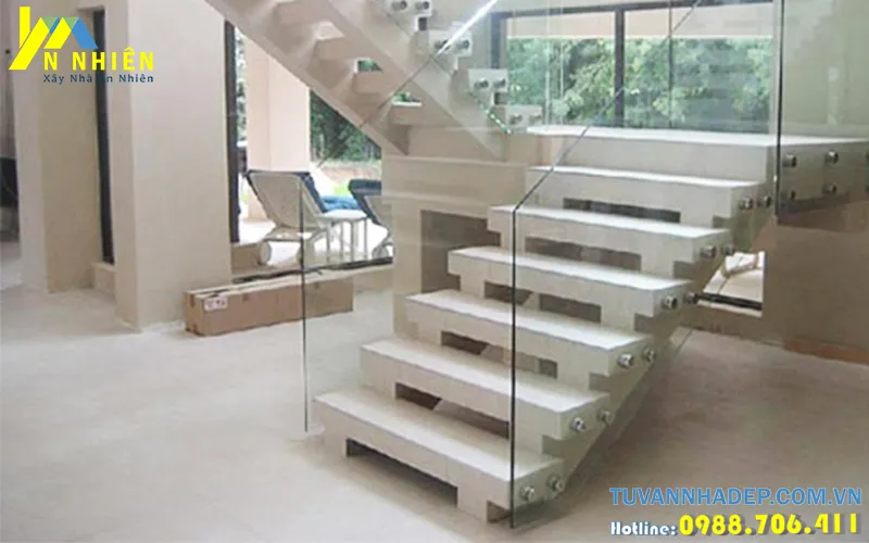 mẫu cầu thang bê thông thiết kế kiểu xương cá