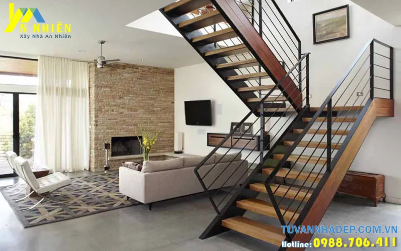 mẫu cầu thang gỗ xương cá