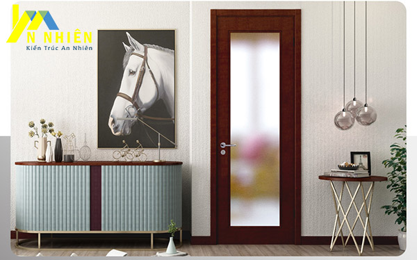 mẫu cửa 1 cánh bằng kính khung gỗ