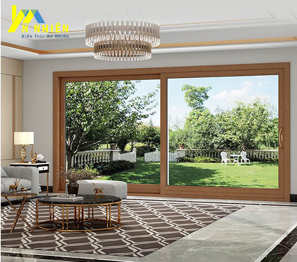 hình ảnh cửa lùa bằng kính khung gỗ