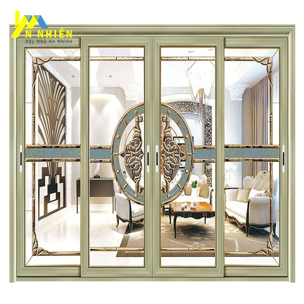 cửa lùa trang trí họa tiết phong cách tân cổ điển