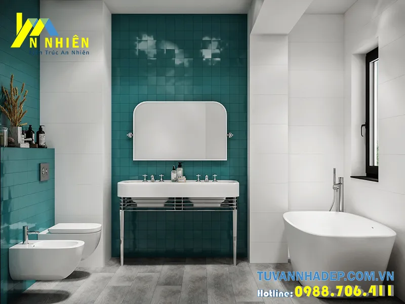 nhà vệ sinh màu xanh lá