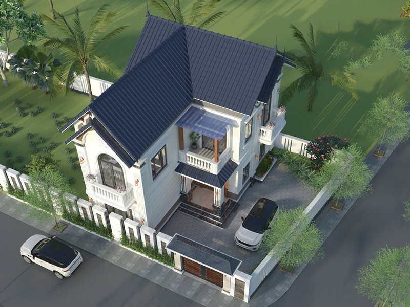 Mẫu nhà 2 tầng chữ L đơn giản