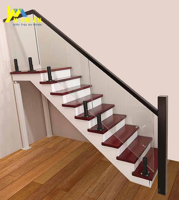mẫu lan can kính cường lực tay vịn gỗ