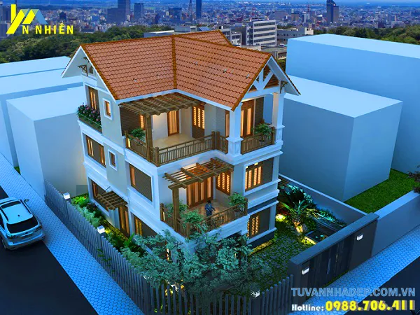 mẫu biệt thự 3 tầng mái thái hiện đại