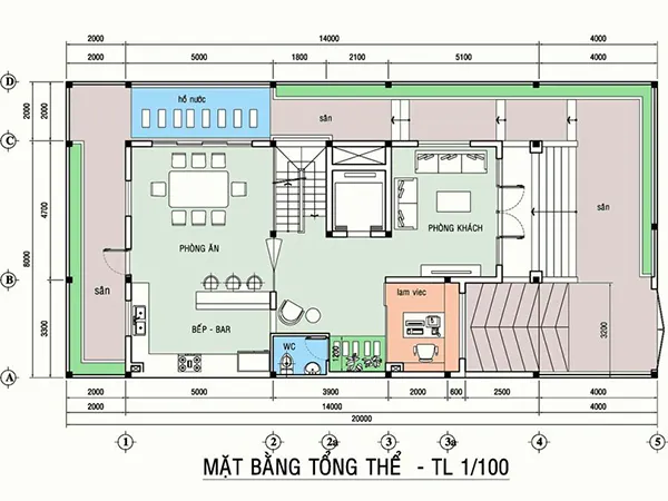 mặt bằng biệt thự 3 tầng 110m2