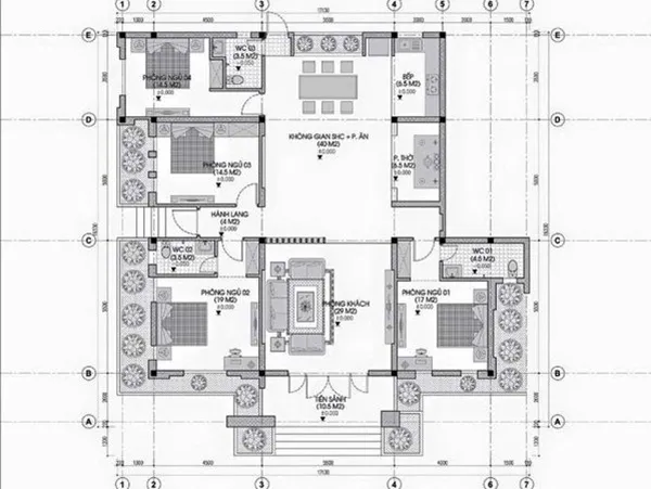 bản vẽ nội thất biệt thự có sân vườn đẹp