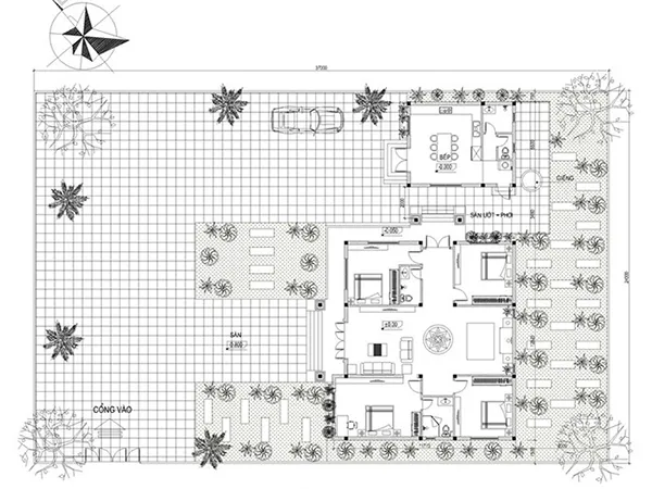 chi tiết bản vẽ mặt bằng nhà cấp 4 mái thái 4 phòng ngủ