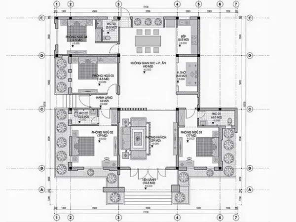 phương án thiết kế mặt bằng bố trí nhà cấp 4 Châu Âu