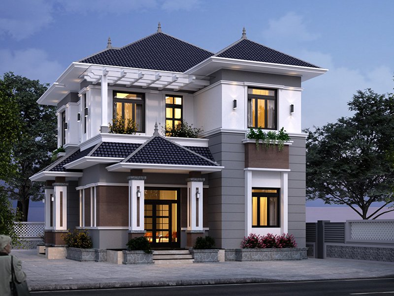 mẫu biệt thự 4 phòng ngủ 8m