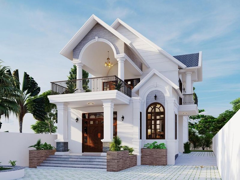 mẫu biệt thự mái thái 2 tầng mặt tiền 8m 4 phòng ngủ