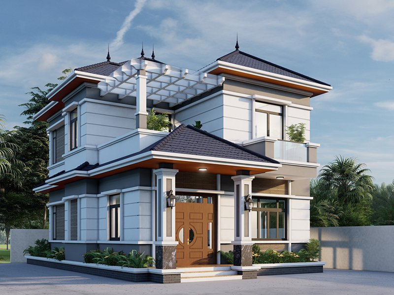 mẫu nhà 2 tầng mái nhật 5 phòng ngủ