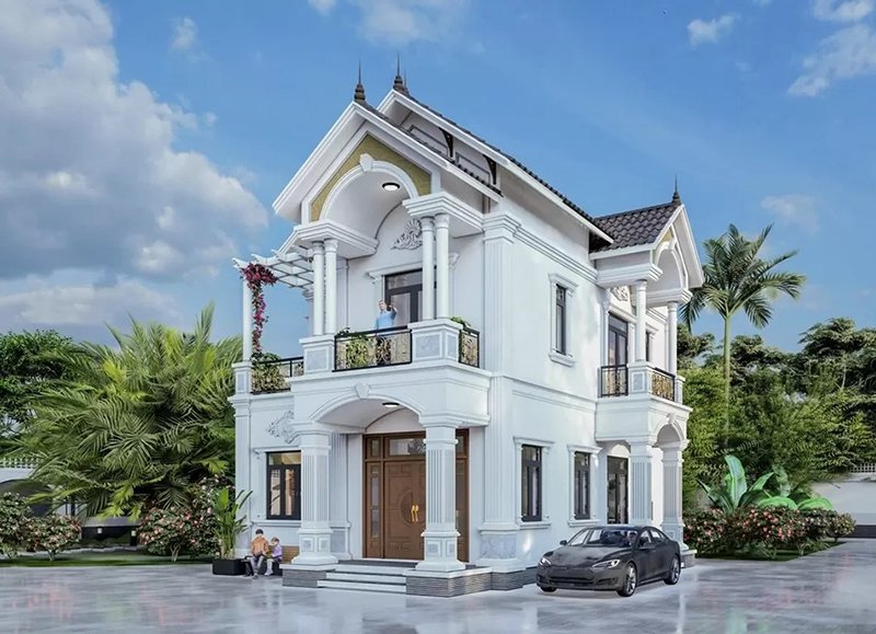 nhà 2 tầng mái thái 3 phòng ngủ 100m2