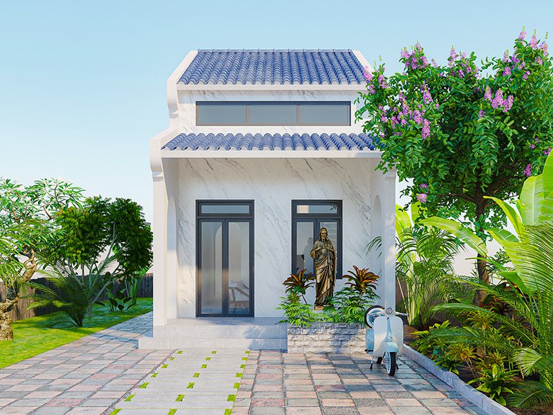 Mẫu nhà cấp 4 có gác lửng 5x20 mái tôn