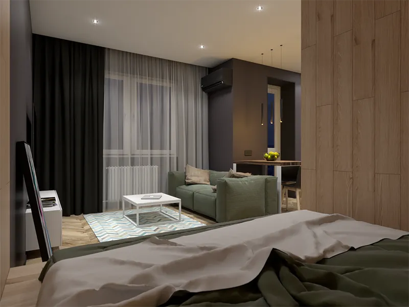 Ngôi nhà 1 tầng 30m2 có phòng khách đủ rộng để bạn bè tới trò chuyện