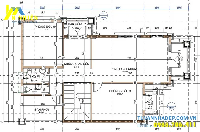 Bản vẽ mặt bằng biệt thự mái thái