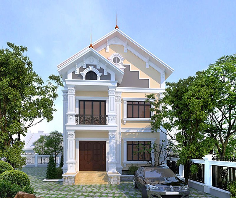mẫu nhà 2 tầng tân cổ điển 100m2