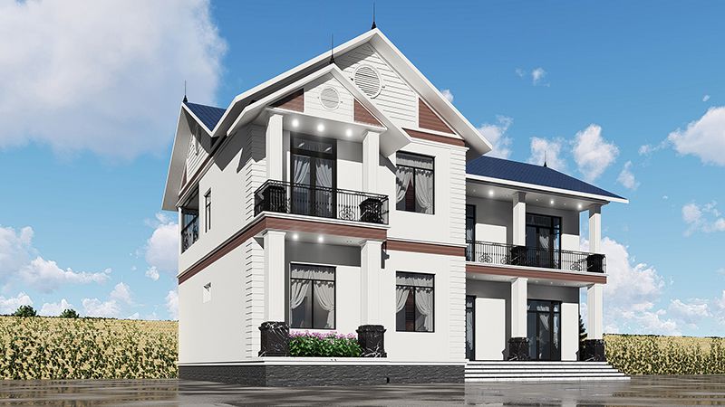 mặt trước biệt thự 2 tầng mái thái