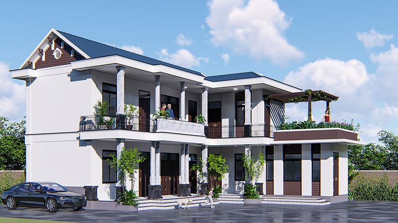 hình ảnh nhà chữ l 2 tầng mái thái