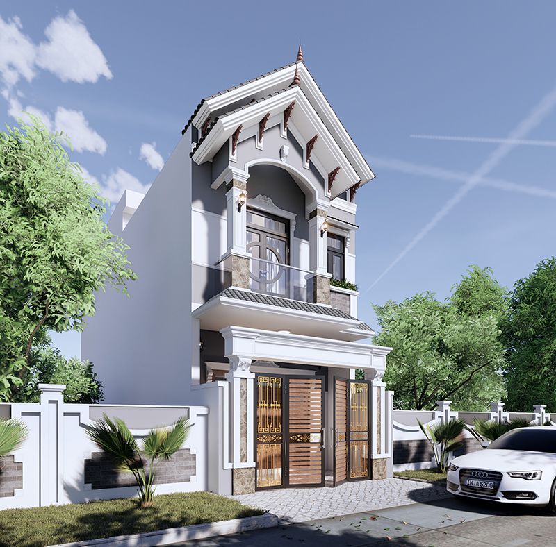 mẫu nhà ống 2 tầng mái thái