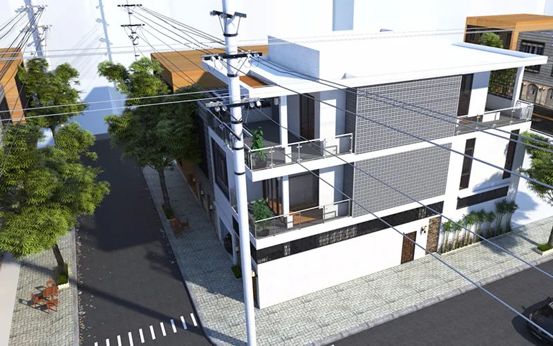 Mẫu thiết kế nhà phố 2 tầng mặt tiền 8m