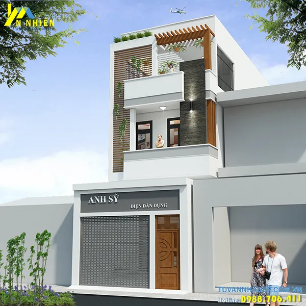 Bản vẽ thiết kế nhà phố 2 tầng 1 tum 100m2