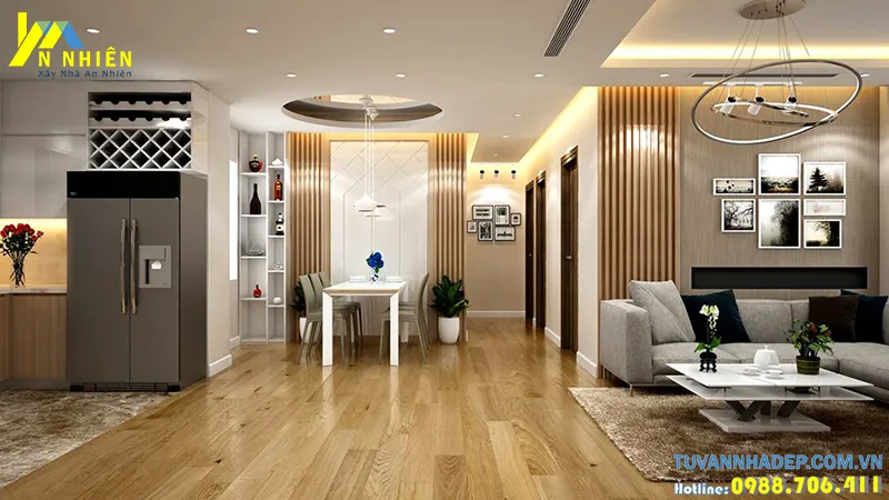 sàn gỗ công nghiệp sử dụng một cách phổ biến trong thiết kế nội thất chung cư