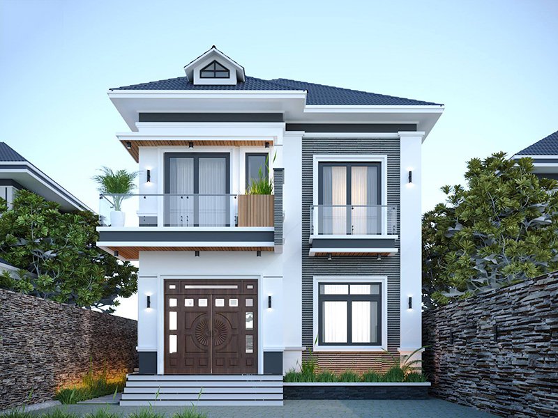 mẫu nhà biệt thự 2 tầng mặt tiền 8m hiện đại