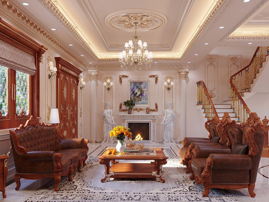 thiết kế phòng khách cổ điển