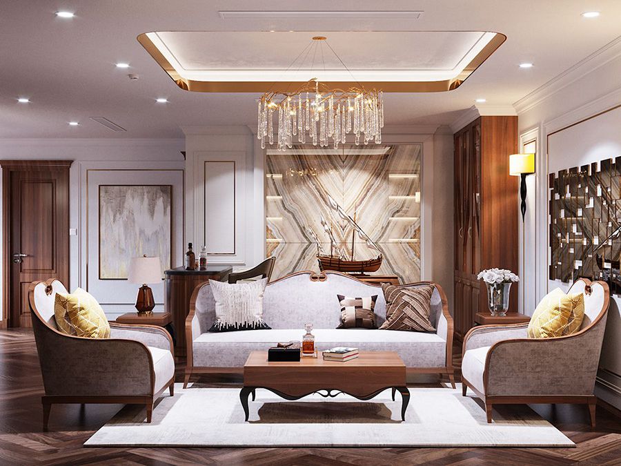 phòng khách tân cổ điển xa hoa