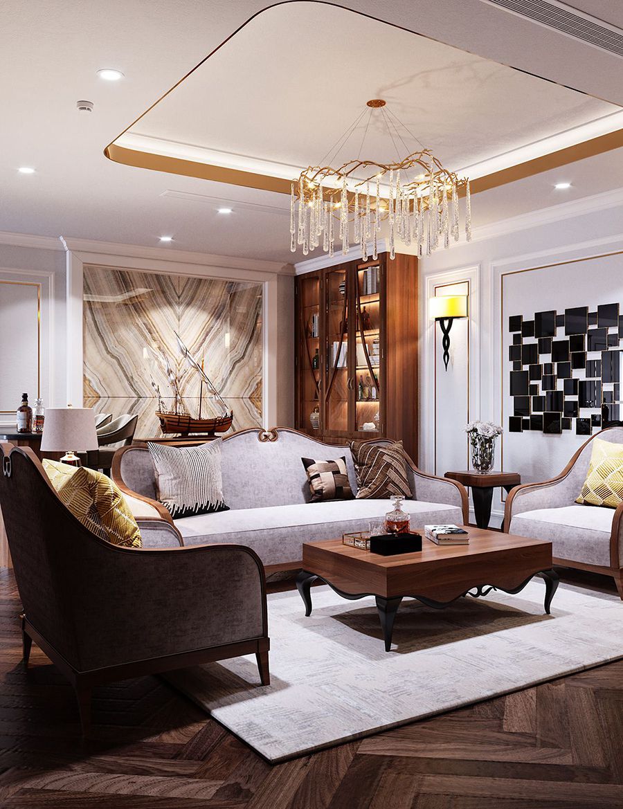 thiết kế phòng khách tân cổ điển