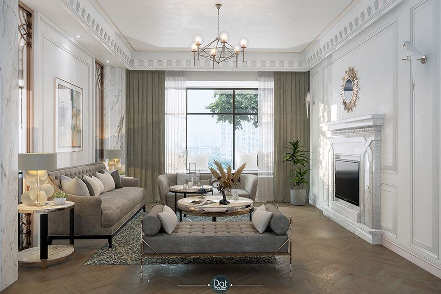 phòng khách với gam màu trang nhã